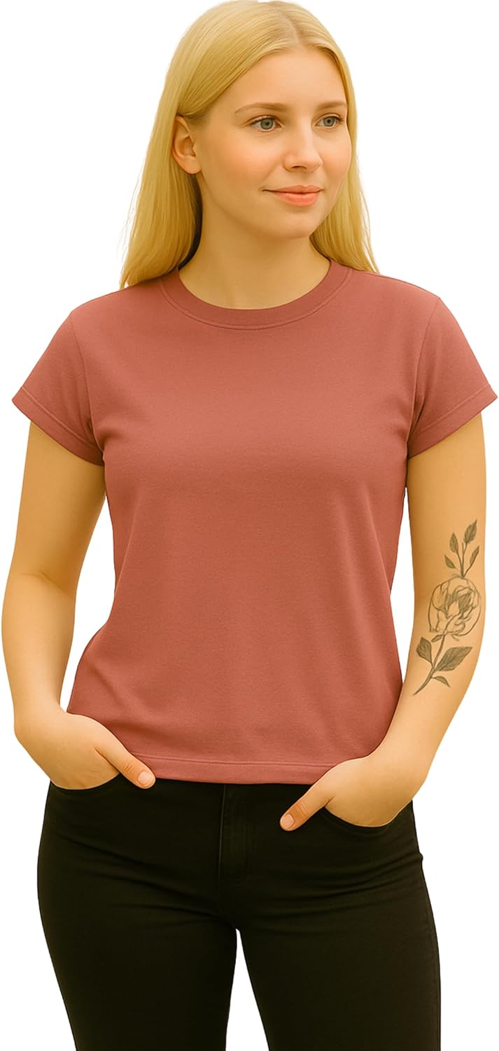 710LUb3DW1L._AC_SL1500_.jpg قميص بقصة كلاسيكية ومزيج من القطن الناعم والسباندكس، تيشرت كاجوال بأكمام قصيرة للنساء، بلوزة مريحة للاستخدام اليومي