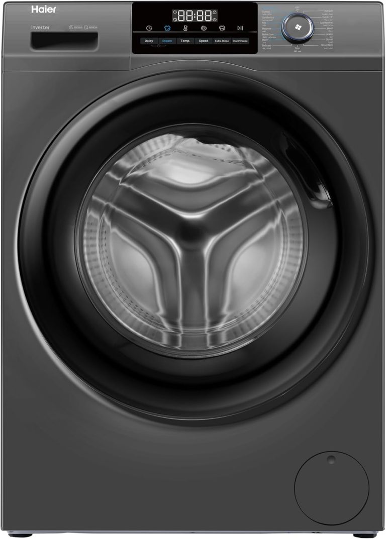 Haier 8 KG Front Loading Washing Machine, 525 mm Super Drum, BLDC Inverter Motor, Laser Welding, Steam, Silver, HW80-BP14929AS6