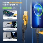 ⁦YISH Multi USB Cable 4 in 1 Universal: 1.8 m Multiple USB Charger Cable, Nylon Fast Charging Cable with USB A/USB C to 65W Type C/27W PD Compatible with iPhone Samsung Galaxy Macbook iPad⁩ - الصورة ⁦2⁩