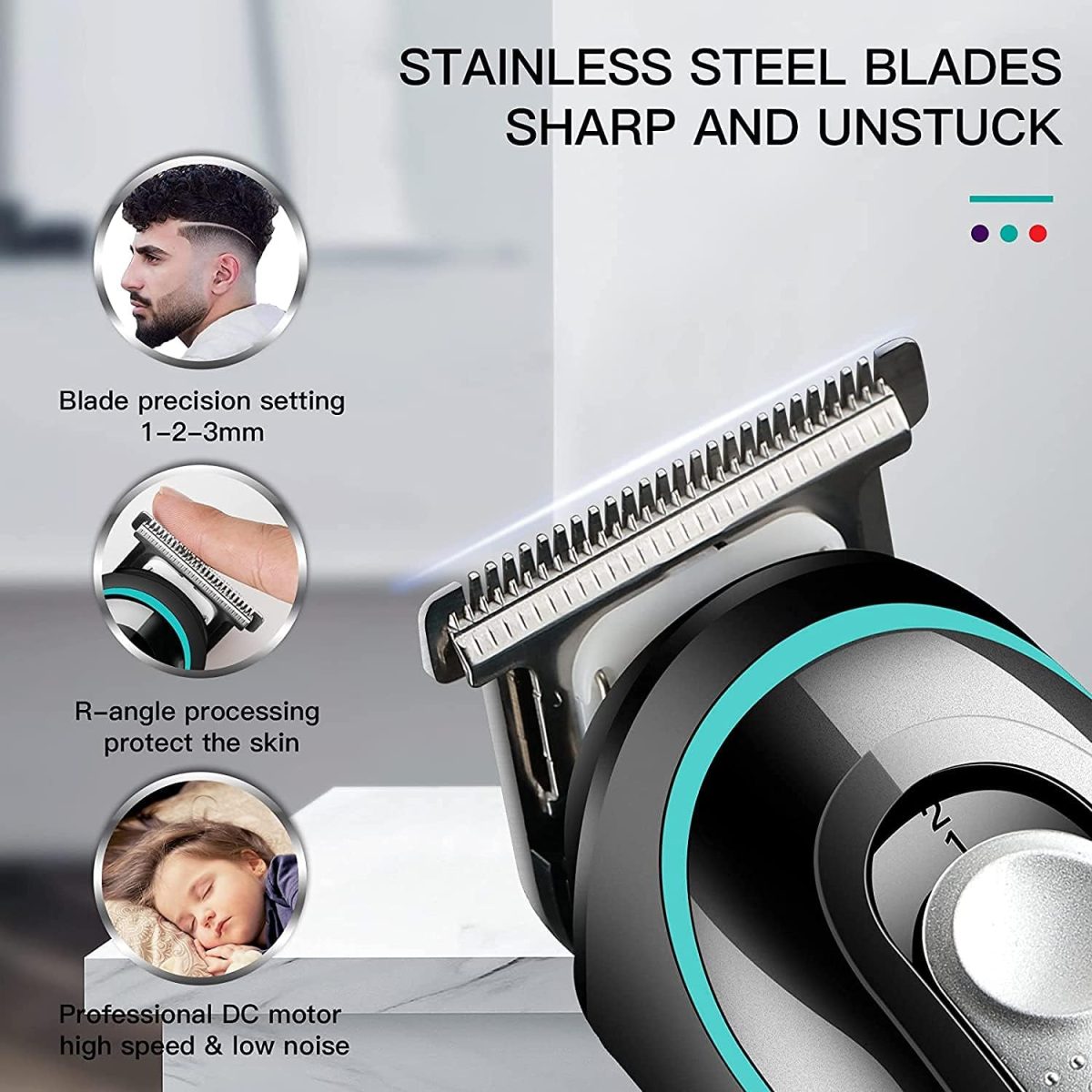 ⁦VGR V-055 Professional Cordless Beard Hair Trimmer Kit Wireless Hair Grooming Trimmers with 4 Guide Combs Brush USB Cord for Men, Family or Pets Rechargeable Li-ion Battery 120 mins Runtime - Black⁩ - الصورة ⁦4⁩