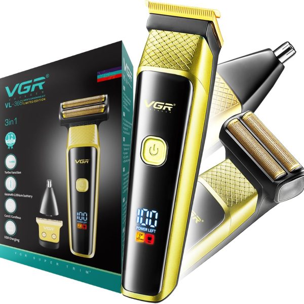 VGR VL-366 Limited Edition Professional 3 in 1 Grooming Kit with 600mAh Lithium battery, All in one Trimmer for Men, Suitable for Face, Nose, Ear & Body Grooming, 90 min Runtime (Gold) 1 Year Warranty