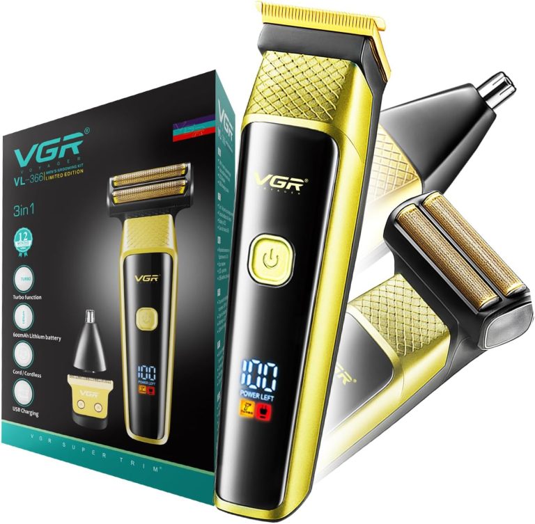 VGR VL-366 Limited Edition Professional 3 in 1 Grooming Kit with 600mAh Lithium battery, All in one Trimmer for Men, Suitable for Face, Nose, Ear & Body Grooming, 90 min Runtime (Gold) 1 Year Warranty