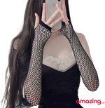 ⁦Fishnet Gloves for Women |amazingEGP| and Girls Long Mesh Fingerless Gloves In Theme Party Costume Accessories⁩ - الصورة ⁦4⁩