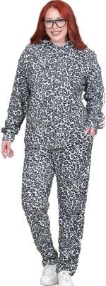 ترنج حريمي شتوي من سندوس (Sondos) - طقم رياضي كامل قطيفة مسحب بنقشة التايجر - سويت شيرت بكابيشو وبنطلون - تلبيس مرن 60 كجم حتى 90 كجم