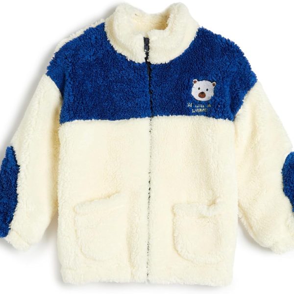 KOTON Baby boys Shearling High Neck Zipper Closure Applique Detail Color Block Sweatshirt