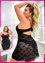 ⁦Women's Lace Black Plus Size Nightgown Sheer Camisole Big Size⁩ - الصورة ⁦2⁩