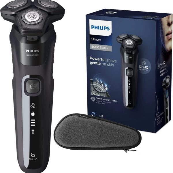 Philips Shaver Series 5000 Wet and Dry Electric Shaver, Gentle on Skin with SkinIQ Technology, SteelPrecision Blades, Power Adapt Sensor, 360-D Flexing heads, Integrated Pop-Up Trimmer – S5588/30
