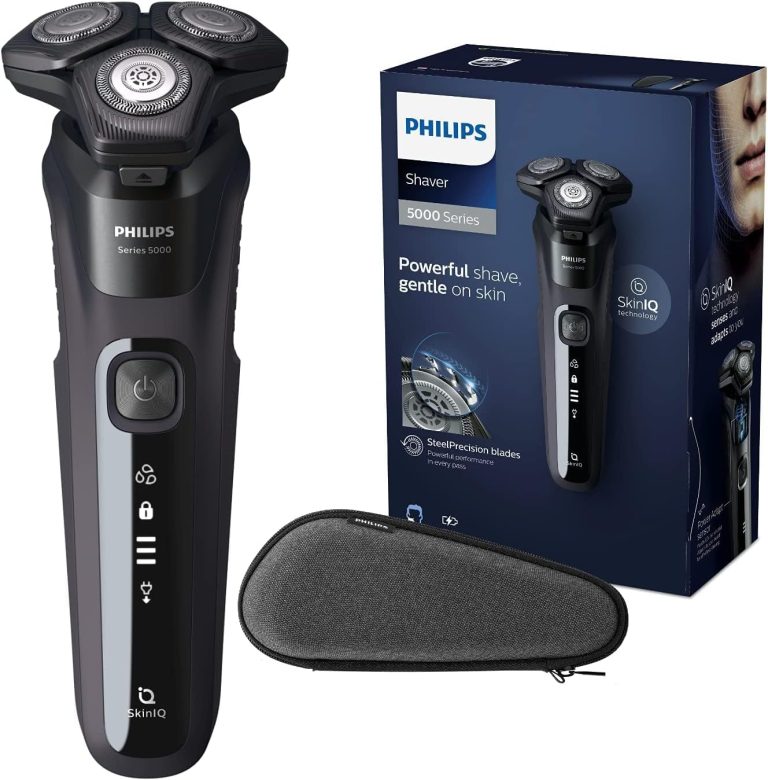 Philips Shaver Series 5000 Wet and Dry Electric Shaver, Gentle on Skin with SkinIQ Technology, SteelPrecision Blades, Power Adapt Sensor, 360-D Flexing heads, Integrated Pop-Up Trimmer – S5588/30