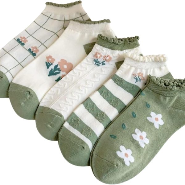 جوارب كاحل كاجوال مريحة للنساء، 5 ازواج + 1 مجموعة هدايا، 6 ازواج كاملة، مقاس (34-42)