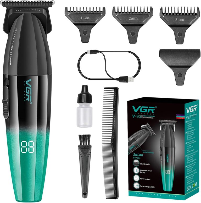 VGR 906 Fresh Fade Professional Hair Trimmer, 9000rpm Zero Gapped Beard Trimmer for Men, DLC T-Blade Cordless Hair Clipper for Barbers and USB Rechargeable, Green
