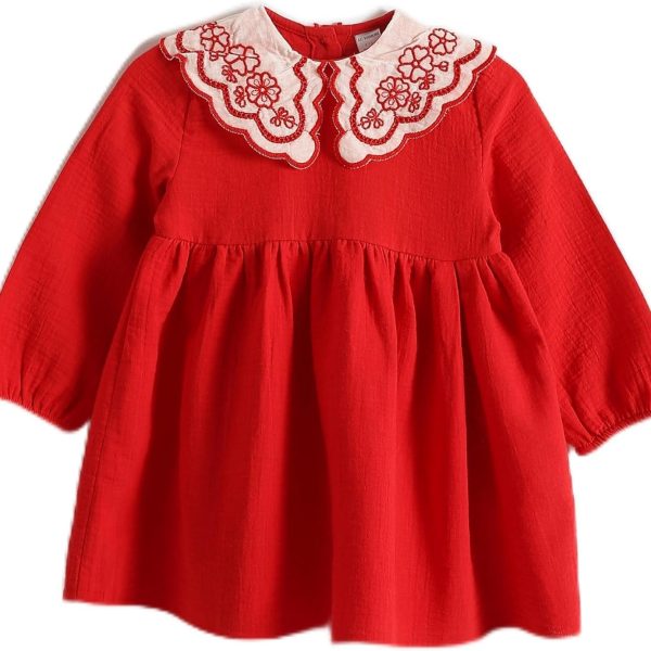 LC WAIKIKI Peter Pan Collar Girl’S Muslin Dress Red