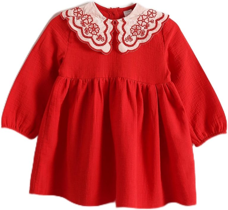 LC WAIKIKI Peter Pan Collar Girl’S Muslin Dress Red