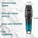 ⁦Hair & Beard Trimmer v-964 Stainless Steel Blades Motor Turbo 7000 RPM USB Charger 3 Shaving Combs Runtime 100 Minutes Charging Time 1.5 Hours Travel Size⁩ - الصورة ⁦5⁩