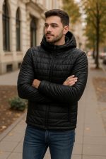 Miza Men's Winter Quilted Front Zipper Hooded Bomb Jacket - الصورة 2