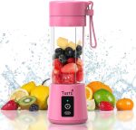 Pink Portable Mini Blender Bottle for Shakes & Smoothies - USB Rechargeable On-The-Go Mixer Cup for Fruit Juice & Protein