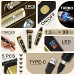 3-in-1 Professional Grooming Kit, LED Display, 90-Minute Runtime, USB Type-C Charging,