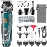 V-102 6-in-1 Professional Grooming Kit for Men | Trimmers for Face, Hair, Nose, Ears & Body | IPX6 Waterproof, 180 Minutes Runtime, 10 Guide Combs, Travel Pouch Included (Clear)
