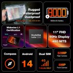 ⁦AGM PAD P2 Active Rugged Android 14 Tablet with Case, Waterproof/Drop-Proof, Widevine L1 Certification, 11" 90Hz FHD 480 NITS Display, MTK G99, 8000mAh, 16(8+8) + 256GB[TF 2TB], GPS, Compass, OTG⁩ - الصورة ⁦3⁩