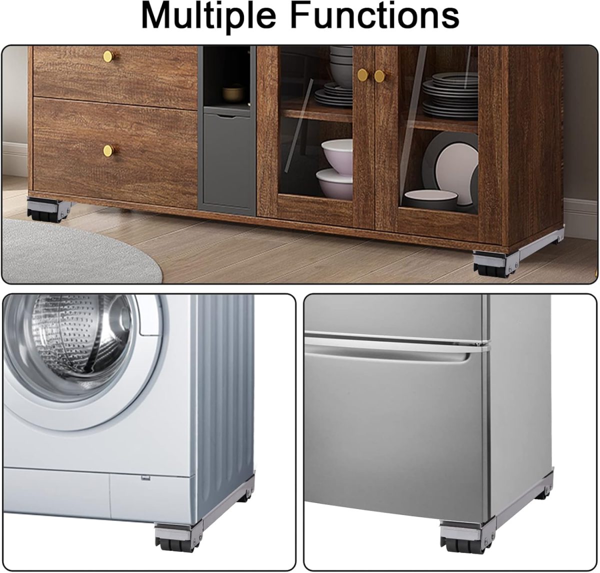 ⁦2Pcs Extendable Appliance Furniture Dolly Mobile Roller, Heavy Duty Adjustable Washing Machine Mobile Rolling Base, Metal Movable Bracket for Refrigerator Washing Machine Dryers Diswashers Base, Grey⁩ - الصورة ⁦6⁩