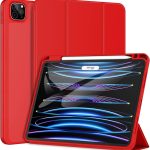 ELMO3EZZ جراب ايباد سمارت يدعم شاشة تعمل باللمس وخاصية تشغيل/ايقاف تلقائي مع حامل قلم جيل ثاني للشحن التلقائي، لايباد برو الجديد 11 بوصة 2022 (جيل رابع)/2021 (جيل ثالث)/ 2020 (جيل ثاني) من (Red)