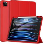 ELMO3EZZ جراب ايباد سمارت يدعم شاشة تعمل باللمس وخاصية تشغيل/ايقاف تلقائي مع حامل قلم جيل ثاني للشحن التلقائي، لايباد برو الجديد 11 بوصة 2022 (جيل رابع)/2021 (جيل ثالث)/ 2020 (جيل ثاني) من (Red)