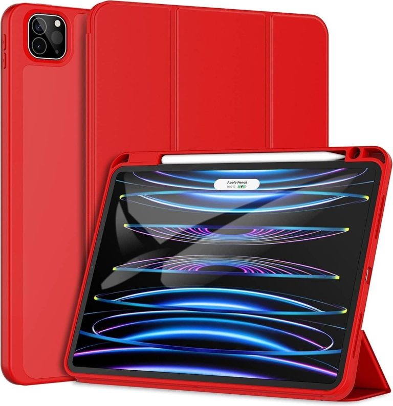 ELMO3EZZ جراب ايباد سمارت يدعم شاشة تعمل باللمس وخاصية تشغيل/ايقاف تلقائي مع حامل قلم جيل ثاني للشحن التلقائي، لايباد برو الجديد 11 بوصة 2022 (جيل رابع)/2021 (جيل ثالث)/ 2020 (جيل ثاني) من (Red)