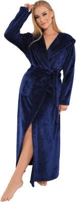 ⁦Dadosh Women's Long Bathrobe Long Sleeve with Belt - Long Winter Fur Robe - Elegant Women's Fur Robe⁩ - الصورة ⁦2⁩