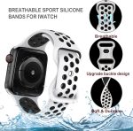 ⁦Elaikement Sport Bands Compatible for Apple Watch Band 45mm 44mm 42mm 41mm 40mm 38mm for Women Men Girls, Cute Breathable Silicone Replacement Strap for iWatch Series 7/6/5/4/3/2/1/SE - White/Black⁩ - الصورة ⁦3⁩