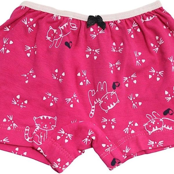 Skills Cotton Boxer Short Printed Cats For Girls-Fuchsia-2Years