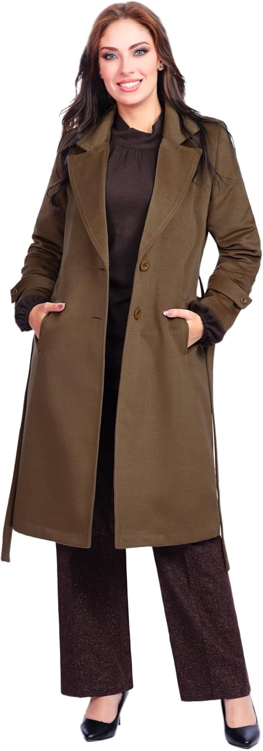 Fully Lined Classic Long Wool Coat With Belt