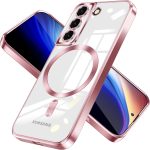 Dl3 Mobilak Case For Samsung Galaxy S22 MagSafe with Camera Lens Protector,Magnetic Clear Case Full Protection Plating Anti-Scratch Slim Thin Case Cover (Rose Gold)