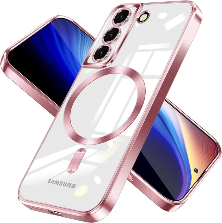 Dl3 Mobilak Case For Samsung Galaxy S22 MagSafe with Camera Lens Protector,Magnetic Clear Case Full Protection Plating Anti-Scratch Slim Thin Case Cover (Rose Gold)