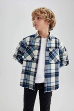 ⁦DeFacto Boy Oversize Fit Polo Neck Long Sleeve Navy Woven Top Long Sleeve Shirt, Navy 13/14 Y⁩ - الصورة ⁦6⁩