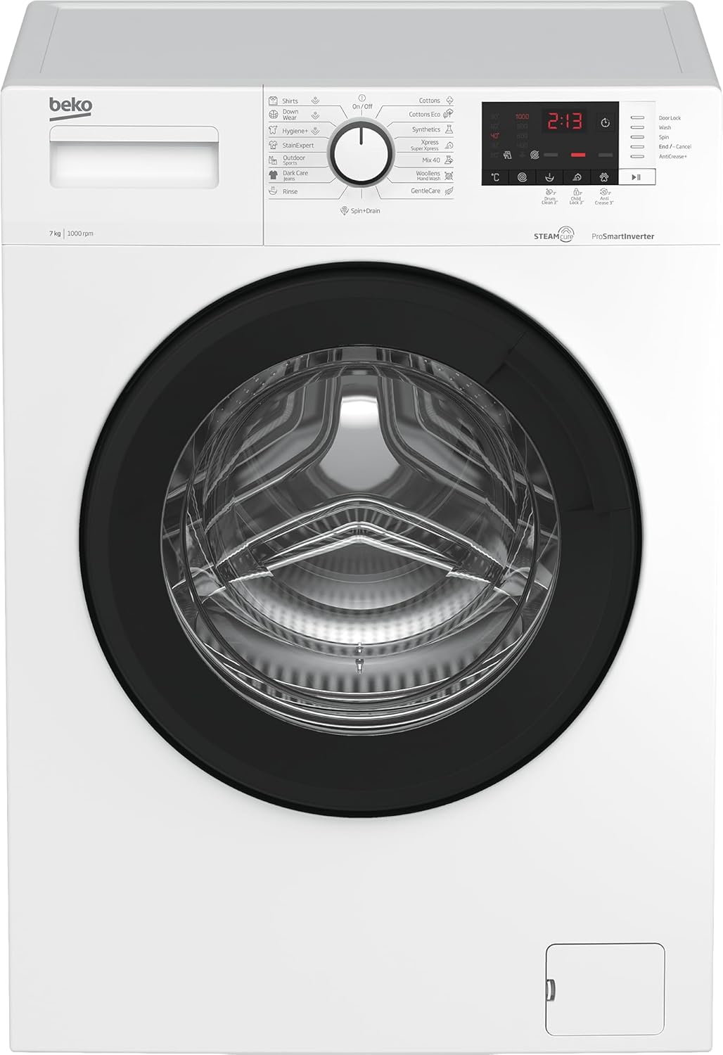 719RDbTIGYL._AC_SL1500_.jpg بيكو غسالة اوتوماتيك تحميل امامي - 7 كجم محرك عاكس برو سمارت (ضمان 10 سنوات) 1000 دورة في الدقيقة معالجة بالبخار شاشة LCD رقمية 15 برنامج تركي (ابيض باب اسود)، تعبئة أمامية