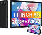DMOAO Tablet 2025 11 Inch Tablet Android 14 Tablets with 128GB + 20GB Large Storage, Octa-Core 2.0Ghz, 8000mAh,18W Fast Charging, 5G WiFi, GPS, 5+13MP Camera, Widevine L1, Face Unlock-Black