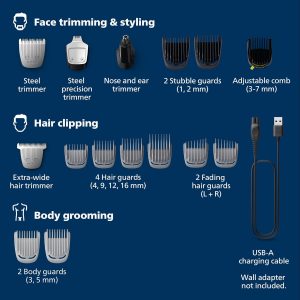 ⁦Philips Norelco Multigroom Series 5000 18 Piece, Beard Face, Hair, Body and Intimate Hair Trimmer for Men – NO Blade Oil MG5910/49⁩ - الصورة ⁦2⁩