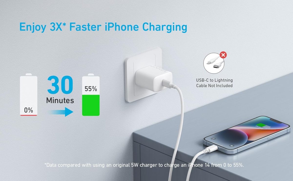⁦Anker USB C Charger 20W, PIQ 3.0 Durable Compact Fast Charger, for iPhone 13/13 Mini/13 Pro/12, iPhone 14,iPhone 14 Pro Galaxy, Pixel 4/3, iPad/iPad mini⁩ - الصورة ⁦3⁩