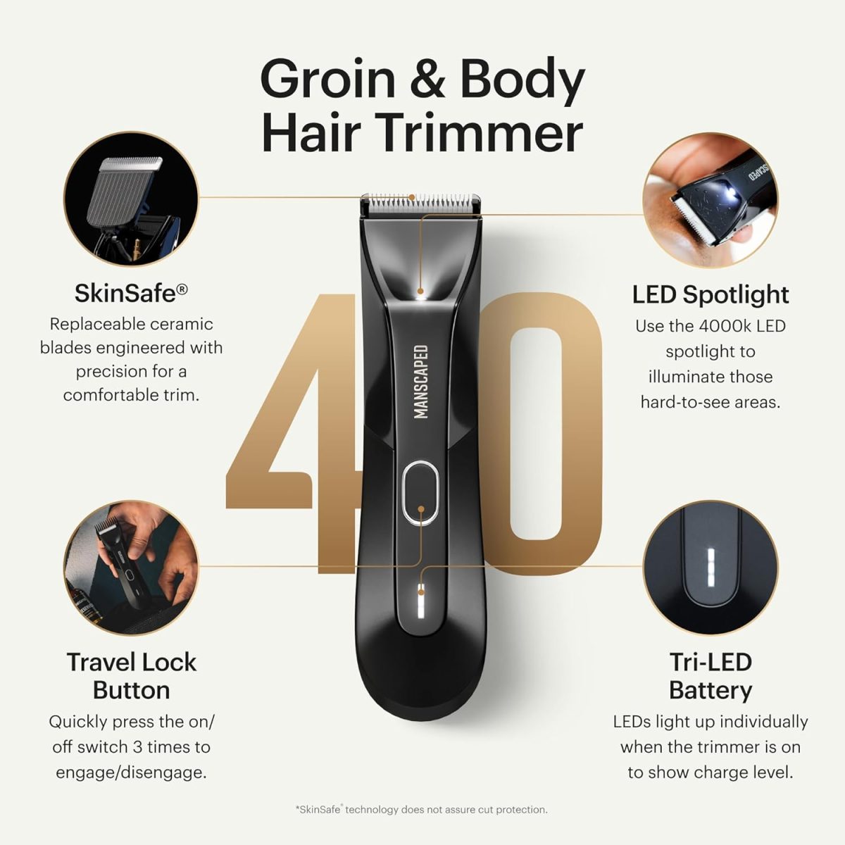 ⁦MANSCAPED® Electric Groin Hair Trimmer, The Lawn Mower™ 4.0, Replaceable SkinSafe™ Ceramic Blade Heads, Waterproof Wet / Dry Clippers, Rechargeable, Wireless Charging, Ultimate Male Hygiene Razor⁩ - الصورة ⁦2⁩