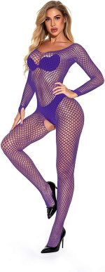 ⁦Babydoll Lingerie Women Sexy Bodysuit Fishnet Nightwear Underwear Sleepwear Pink Lingerie Bodysuit with Stockings⁩ - الصورة ⁦5⁩