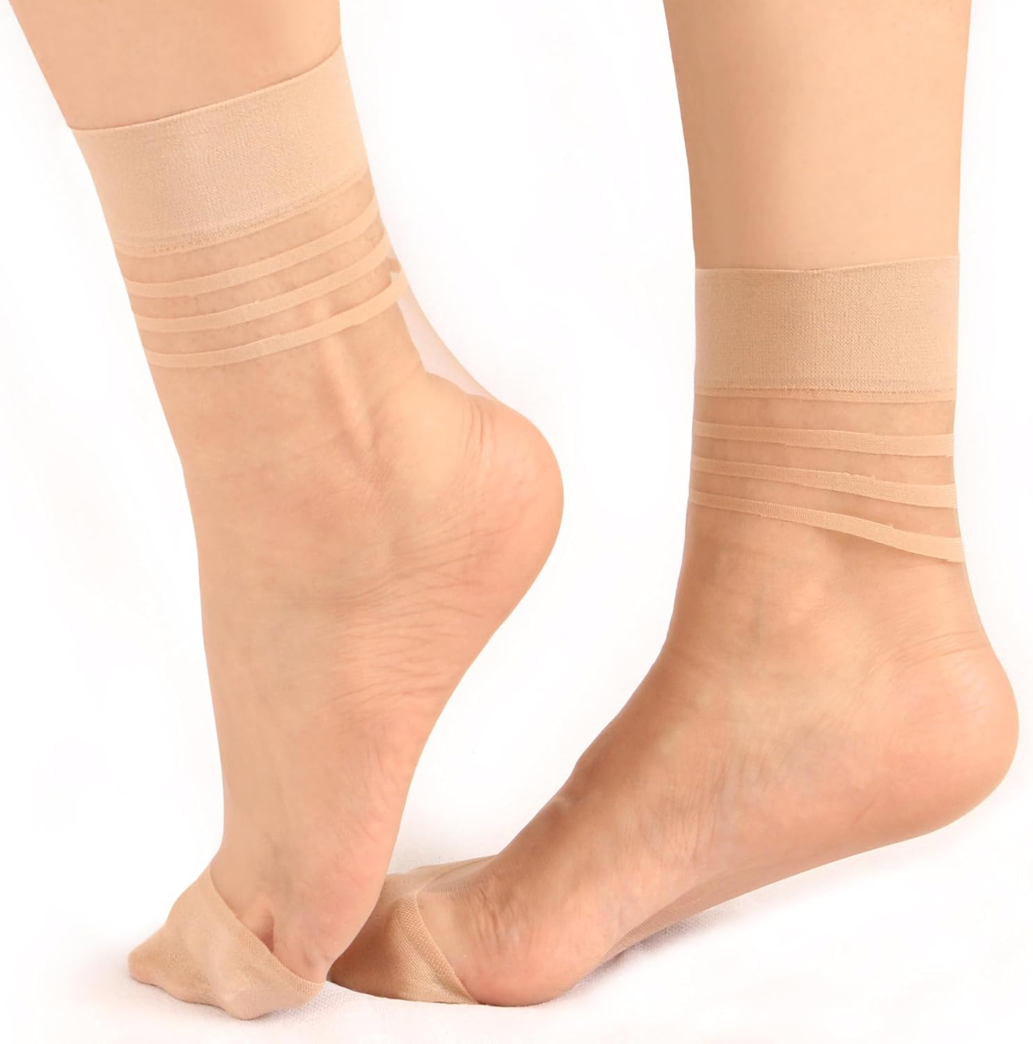 Charmaine Women Ankle-High Ultra Sheer Socks With Striped Cuffs
