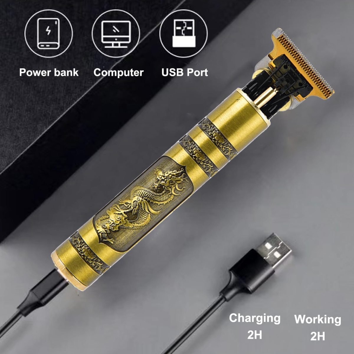 ⁦SHOPPOFOBIX Hair Trimmer For Men Buddha Style Trimmer, Professional Hair Clipper, Adjustable Blade Clipper, Shaver For Men, Retro Oil Head Close Cut Trimming Machine, 1200 mah battery, Gold⁩ - الصورة ⁦6⁩