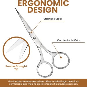 ⁦Utopia Care Eyebrow Scissors, Professional Stainless Steel Small Shears for Men and Women Cuticle Nail Scissors, Nose Hair Scissors for Grooming Mustache, Beard, Eyelashes, Ear Hair Trimming, Silver⁩ - الصورة ⁦3⁩