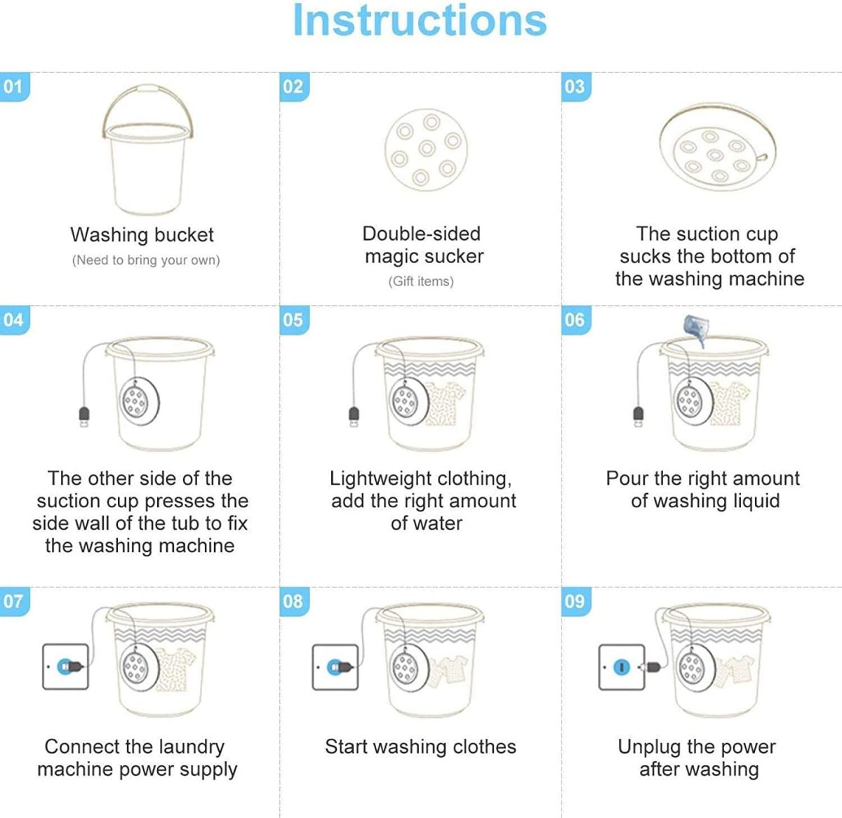 ⁦Gosear Portable Mini Washing Machine,Turbo Washer & Dishwasher with USB Powered Portable Ultrasonic Turbine Sterilization Removes Dirt for Personal Laundry Travel Business RV Trip Apartment⁩ - الصورة ⁦4⁩