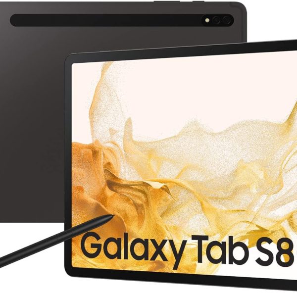 سامسونج جالاكسي تاب S8+ 12.4 بوصة ذاكرة داخلية 256 جيجابايت 8 رام 5G جهاز لوحي يعمل بنظام اندرويد بما في ذلك قلم اس بين الجرافيت ضمان الشركة المصنعة لمدة 36 شهرًا واي فاي