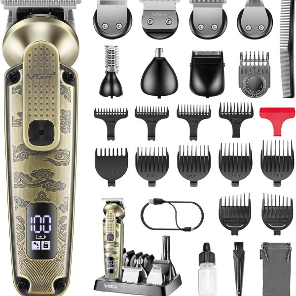 VGR 095 Beard Trimmer for Men, 7 in 1 Waterproof Cordless Hair Trimmer and Trimmer, Electric Shavers with T-Blade, Grooming Kit for Nose Body Ear Mustache