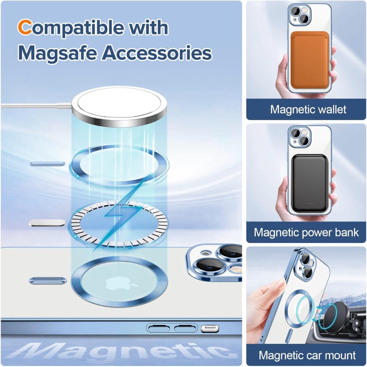 ⁦Dl3 Mobilak Electroplated Case for iPhone 15 6.1-Inch, Camera Lens Full Protection, Compatible with MagSafe Wireless Charging, Shockproof Soft TPU Phone Cover (Sierra Blue)⁩ - الصورة ⁦6⁩
