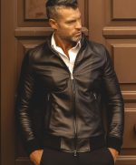 ⁦Top leather (T23) Mens Casual Stand Collar Slim Fit Genuine Leather Jacket Biker Motorcycle Jacket⁩ - الصورة ⁦2⁩