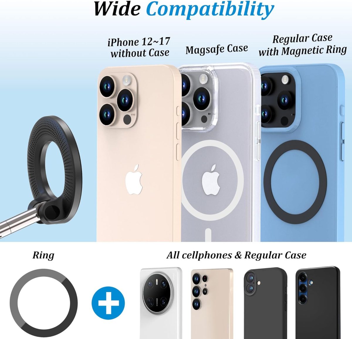 ⁦PlusAcc Vacuum Magnetic Phone Holder for Car - Suction Phone Mount 360°Rotatable Foldable Portable Strong Magnet Stand for iPhone16/15/14/13 & Samsung on Mirror,Smooth Surface, Windscreens⁩ - الصورة ⁦6⁩