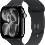 Apple Watch Series 11 GPS 46mm Smartwatch with Jet Black Aluminium Case with Black Sport Band M/L. Sleep Score, Fitness Tracker, Health Monitoring, Always-On Display, Water Resistant