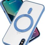 Yetagso Magnetic for iPhone X/iPhone Xs Case,Electroplated Edge Clear Back Slim Protective Phone Case with Camera Protection,Compatible with MagSafe,Blue Edge